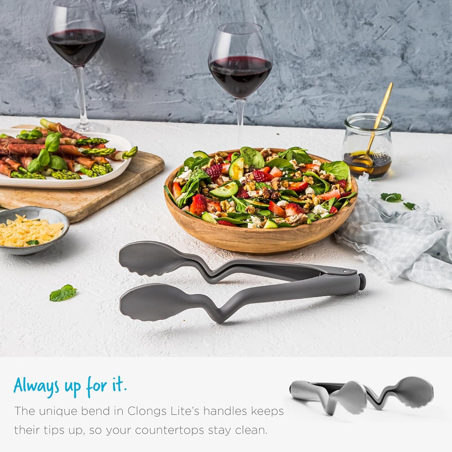 Dreamfarm Clongs Lite Nylon Kitchen Cooking Tongs with Click-Lock Open & Close - 10.5" Gray