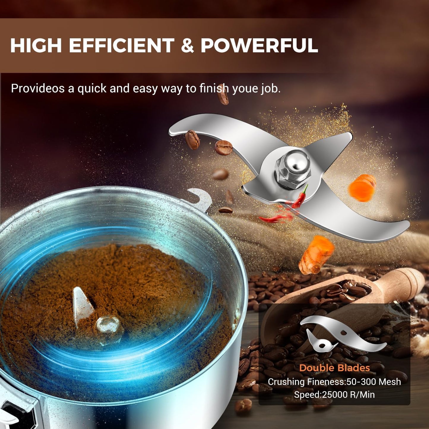 Grain Mill 150g Commercial Spice Grinder Electric 650W Stainless Steel Pulverizer Dry Grinder for Grinding Wheat, Oats, Corn, Pepper, and Coffee Beans – Grinders for Kitchen.