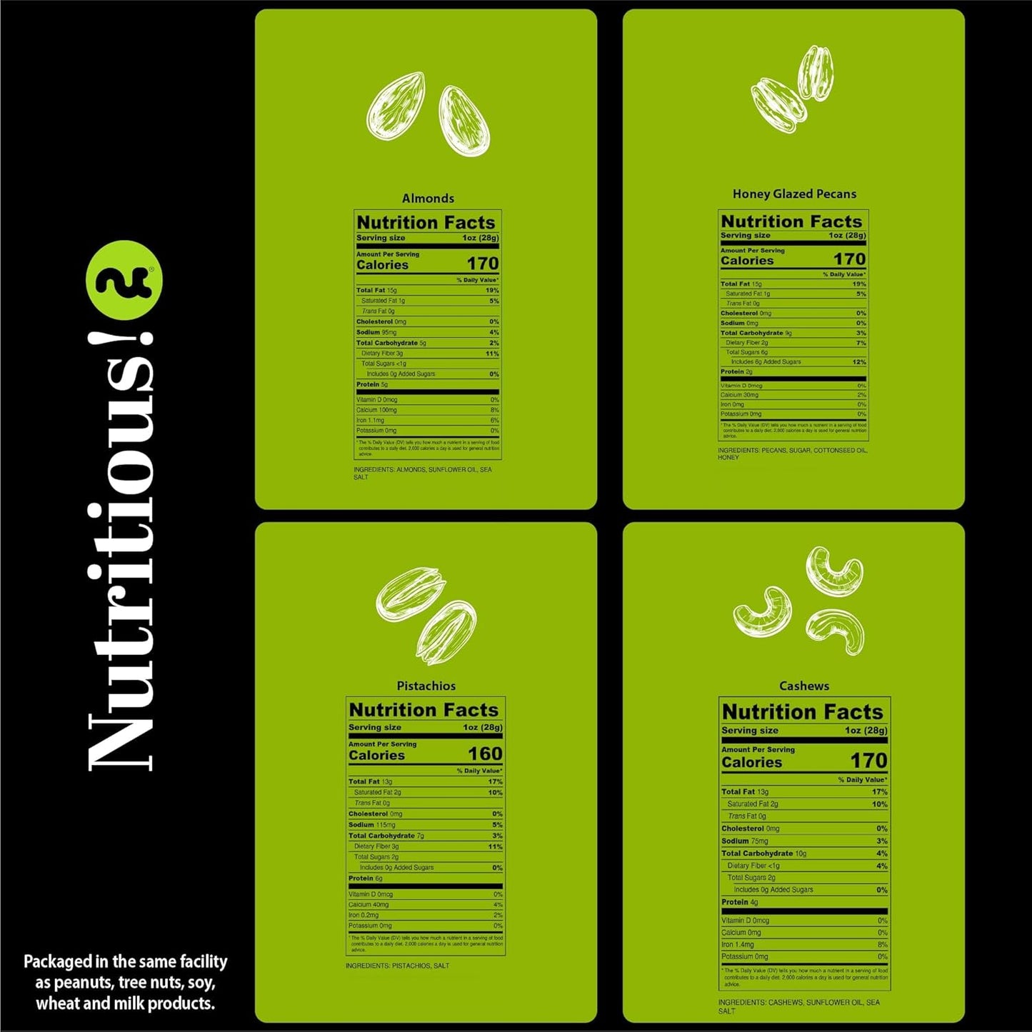 NUT CRAVINGS - Mixed Nuts Gift Basket in Black Gold Box (4 Assortments) Food Arrangement, Healthy Snack Care Package, Food Assortments