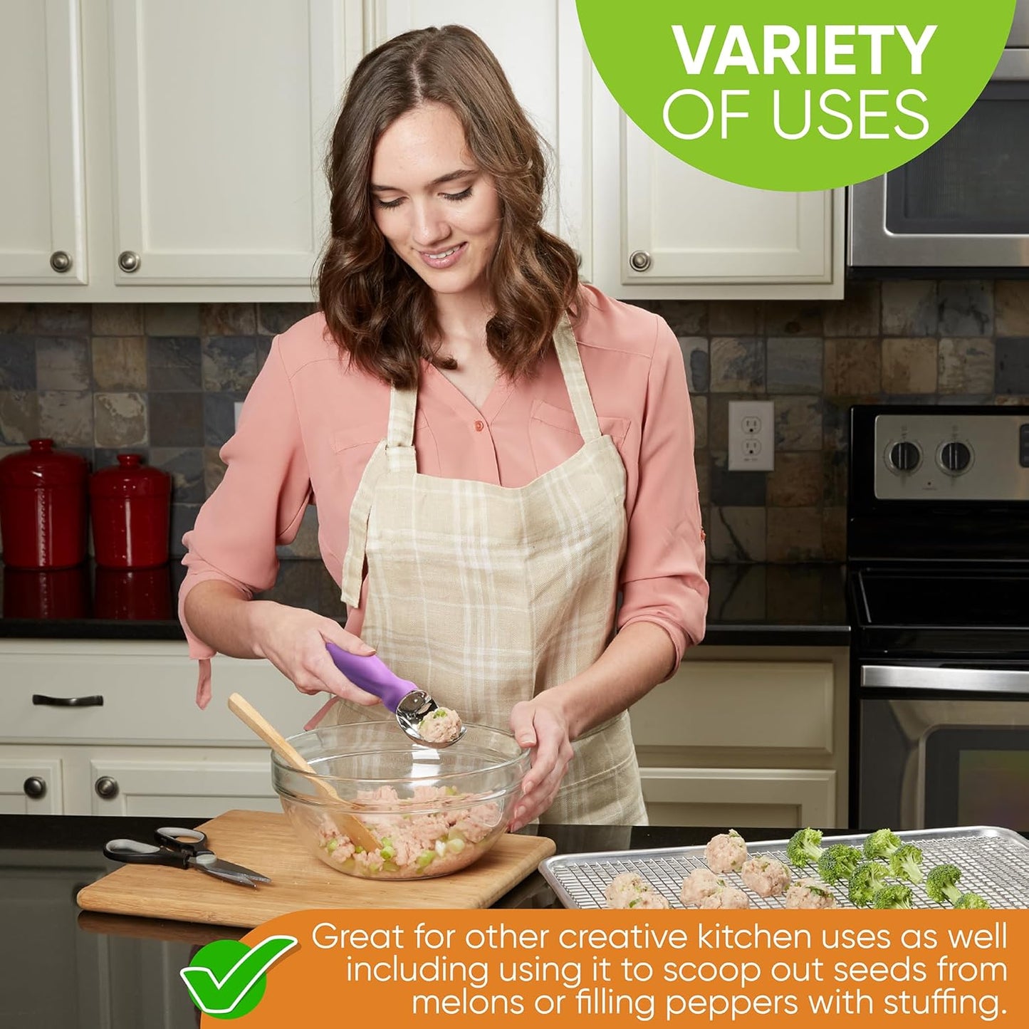 Spring Chef Metal Ice Cream Scoop with Comfortable Handle, Heavy Duty Sturdy Ice Cream Scooper Spoon for Cookie Dough, Frozen Yogurt, Gelato, Sorbet, Sundae, Melon - Dishwasher Safe - Orchid