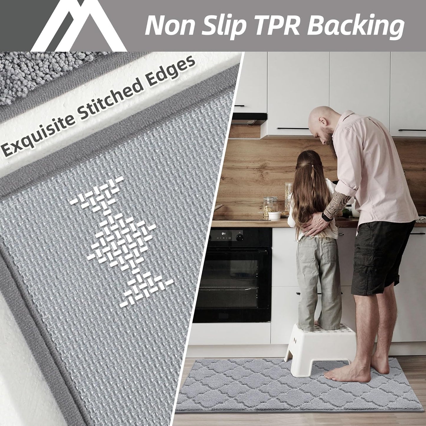 COSY HOMEER Soft Kitchen Floor Mats for in Front of Sink Super Absorbent Kitchen Rugs and Mats 20"x79" Non-Skid Kitchen Mat Standing Mat Washable,Polyester,Grey