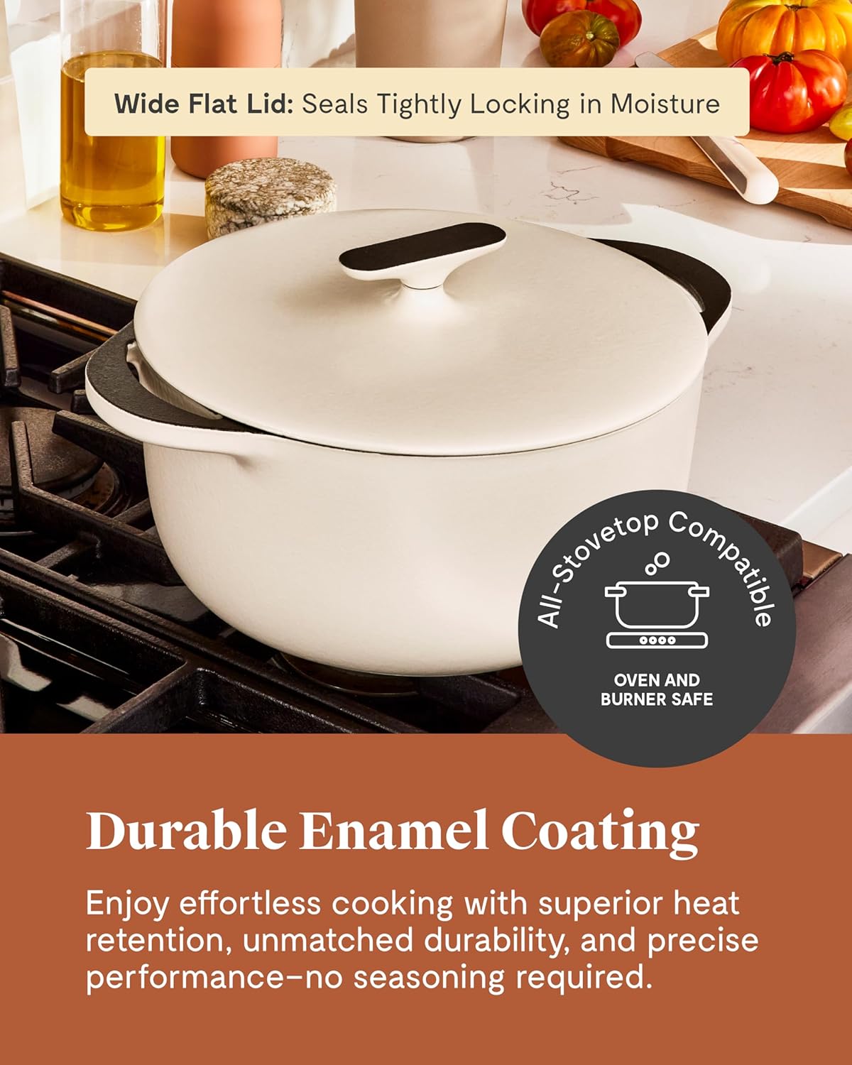 Caraway Enameled Dutch Oven - 6.5 qt Cast Iron Dutch Oven With Lid - 3 Layer Enamel Coating - No Seasoning Required - Compatible With All Stovetops - Oven Safe - No Forever Chemicals - Cream