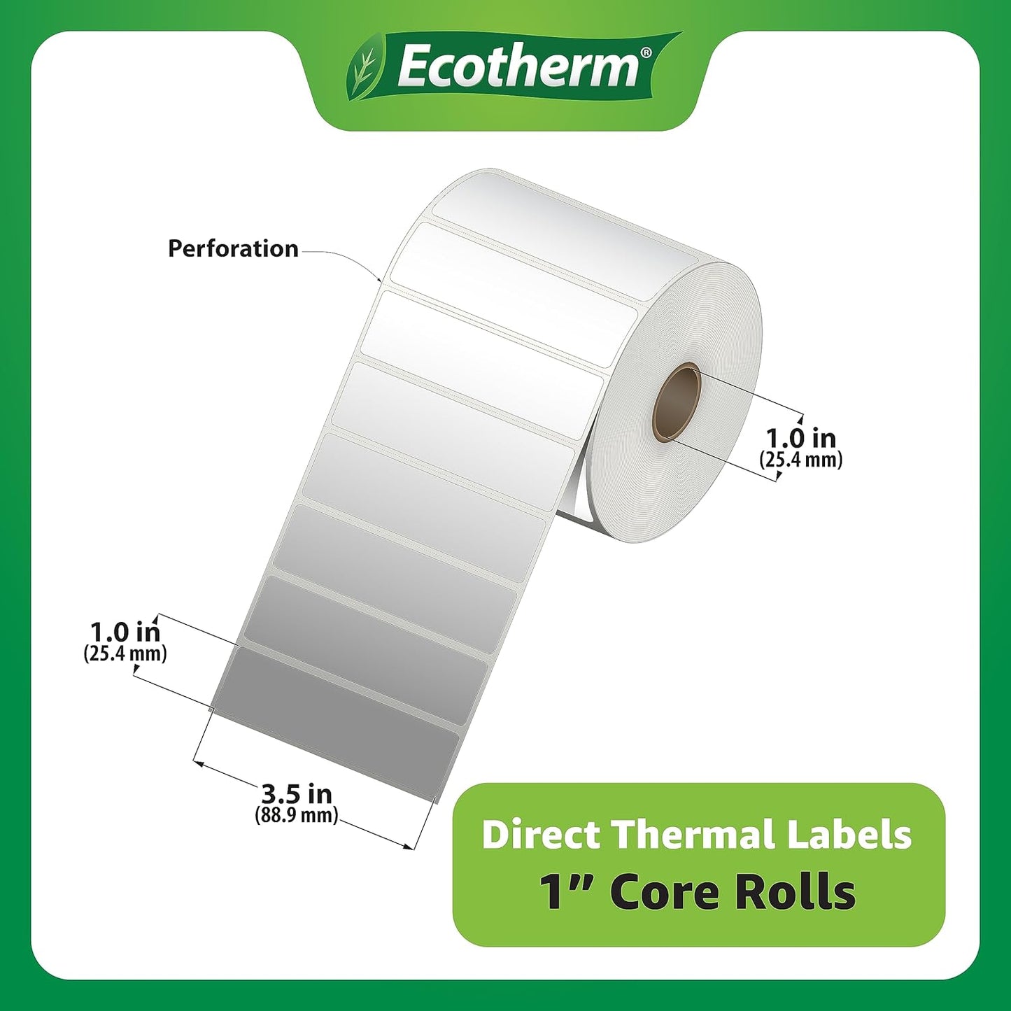 3.5" x 1" Thermal Labels | 4 Rolls | 5360 Labels | fits Zebra, Munbyn, Rollo, Godex, Arkscan, iDPRT, Offnova Thermal Label Printers and More | Blank White Adhesive Stickers by Ecotherm