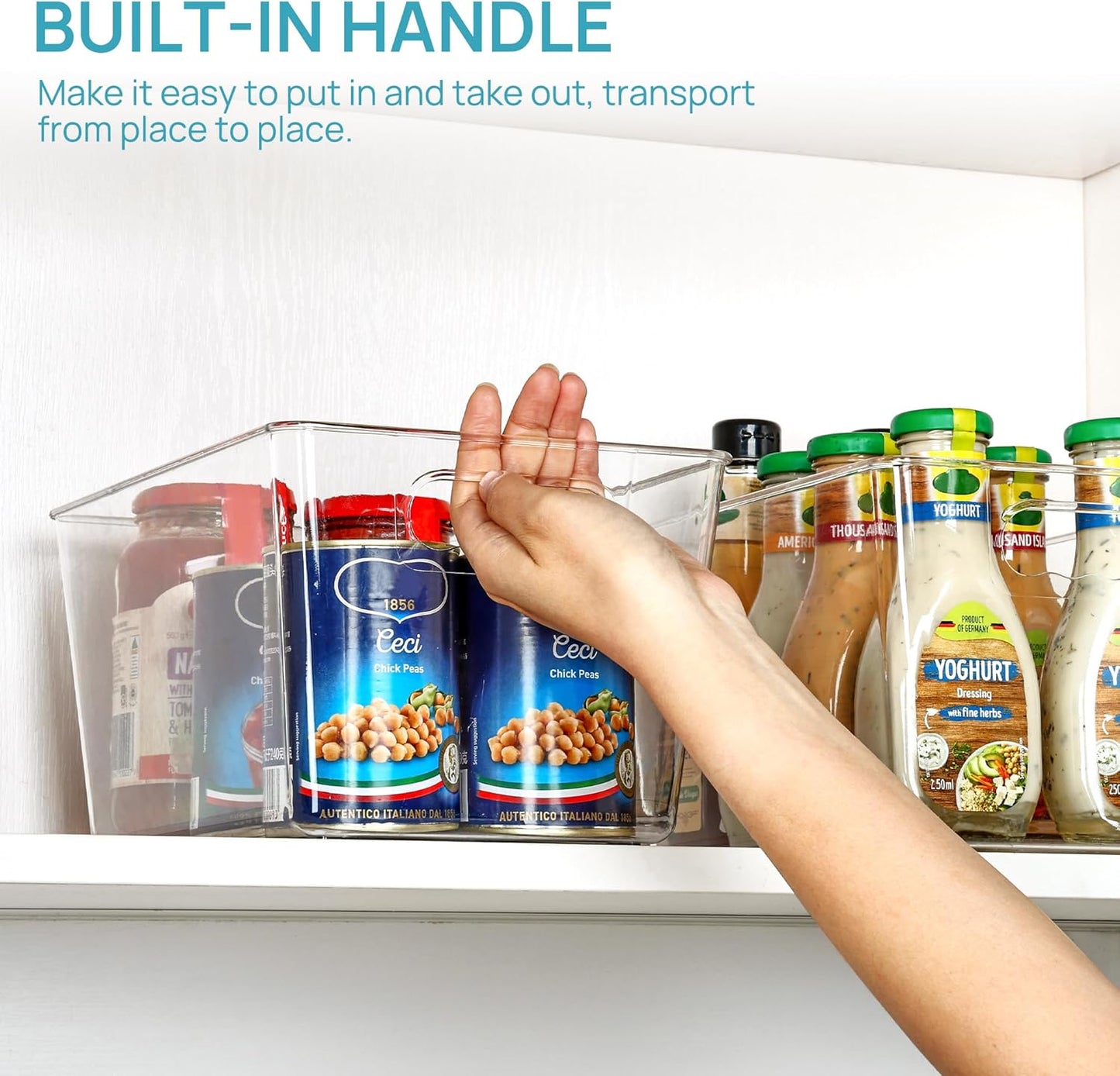 Vtopmart Clear Plastic Pantry Organizer Bins, 6 PCS Food Storage Bins with Handle for Refrigerator, Fridge, Cabinet, Kitchen, Countertops, Cupboard, Freezer Organization and Storage, BPA Free, Large