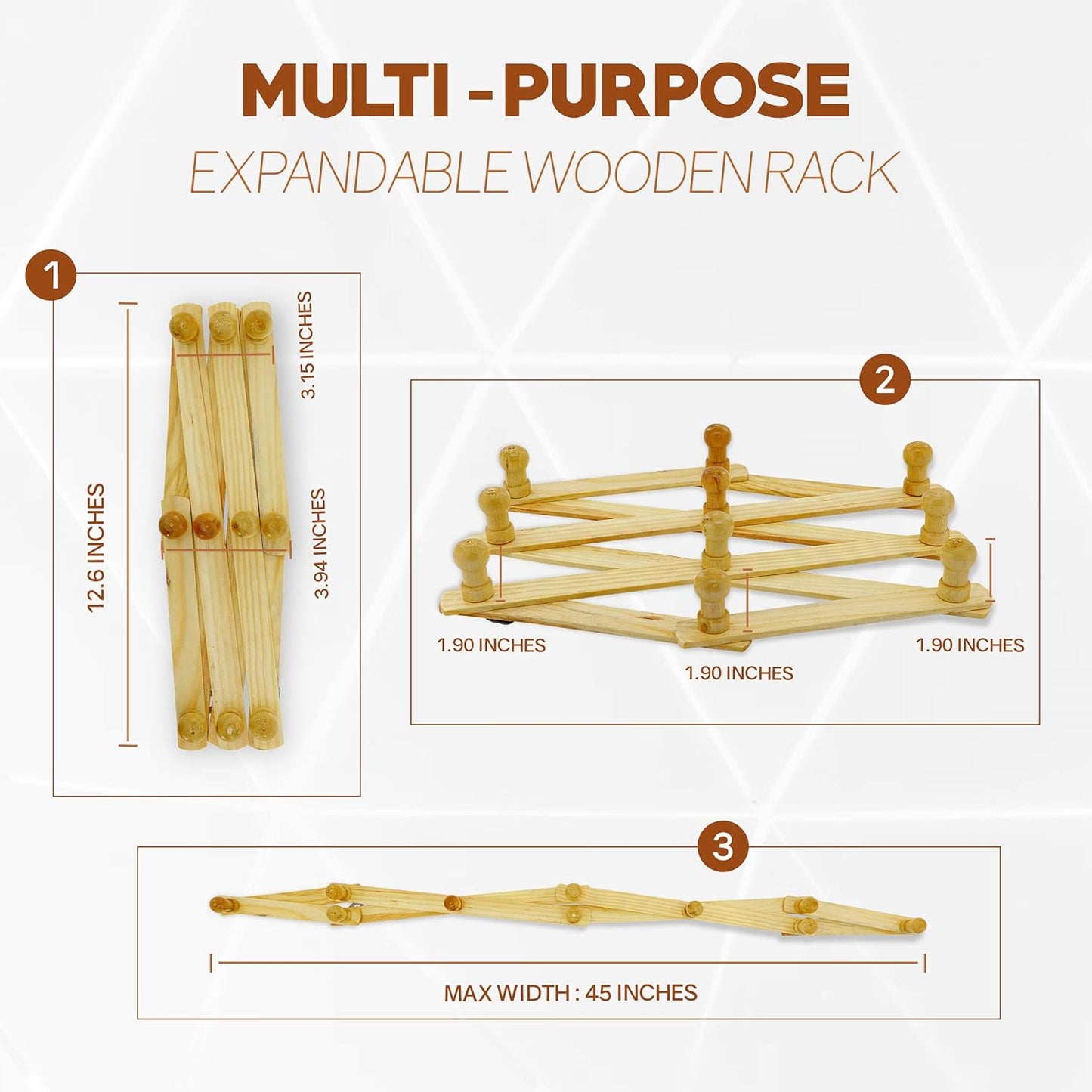 RAM-PRO Accordion Style Wood Expandable Rack Hat, Cap, Belt, Umbrella Coffee Mug Wall wooden Pegs (Set of 2)