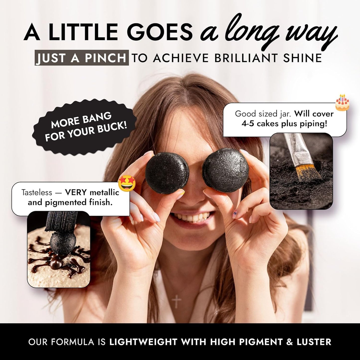 MONÉGASQUE Black Edible Glitter for Drinks 7g – Edible Glitter for Cakes & Cocktails - Black Luster Dust for Cocktail & Cake - Halloween Food Decorations, Drink, & Cake Decorating Spray Sparkles