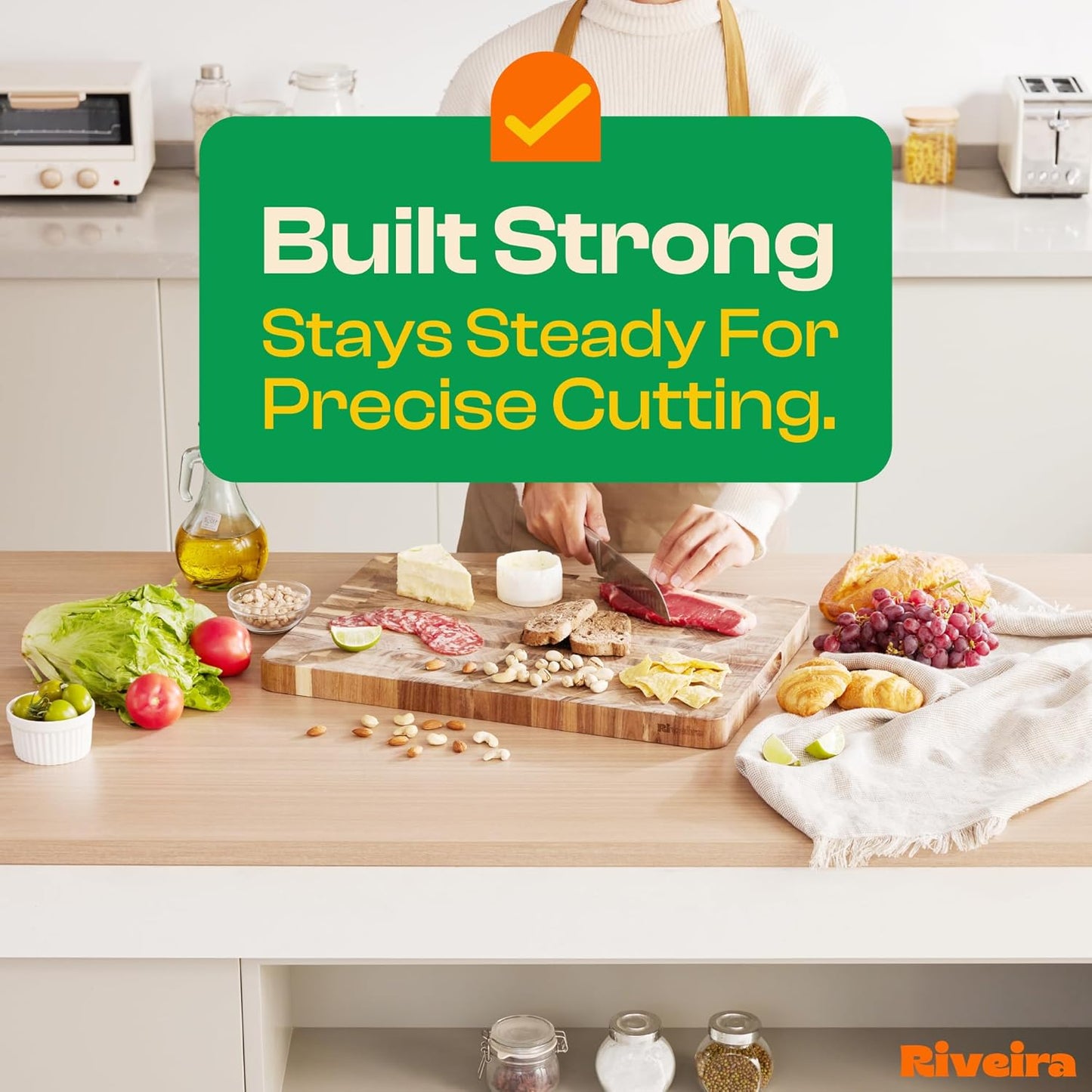 Riveira Acacia Wood Cutting Board – Gourmet Acacia Grandeur: 20 x 14 Wooden Cutting Board – Natural Wooden Cutting Boards For Kitchen Decorative – Innovative Juice Grooves Acacia Wooden Chopping Board