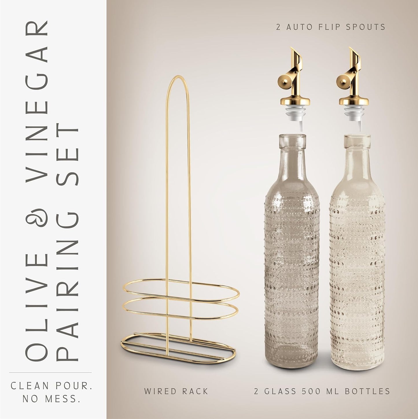 COOK WITH COLOR Glass Olive Oil Bottle Dispenser - 2 Pack- 17oz Oil and Vinegar Cruet - Olive Oil Carafe Decanter for Kitchen