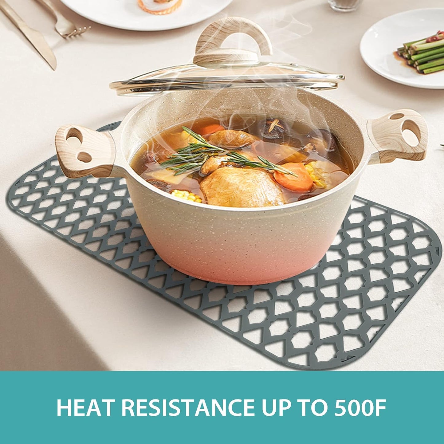 Sink Protectors for Kitchen Sink 13x11 &16x12 &19x14 &21x16 &22x13 &24x13 &26x14 &28x14 &30x16, Large Silicone Sink Mats Grid for Bottom of Farmhouse Sink (28”x14.4”, Rear Drain)