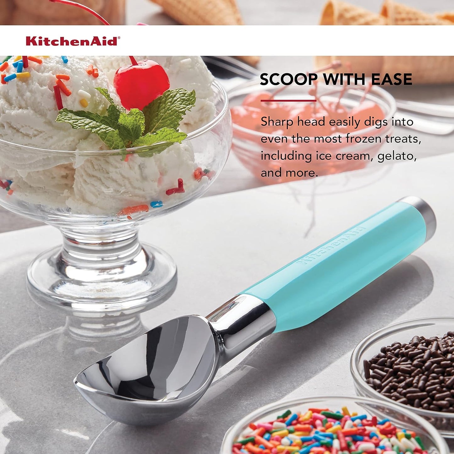 KitchenAid Classic Ice Cream Scoop, 8.6 inches, Aqua Sky