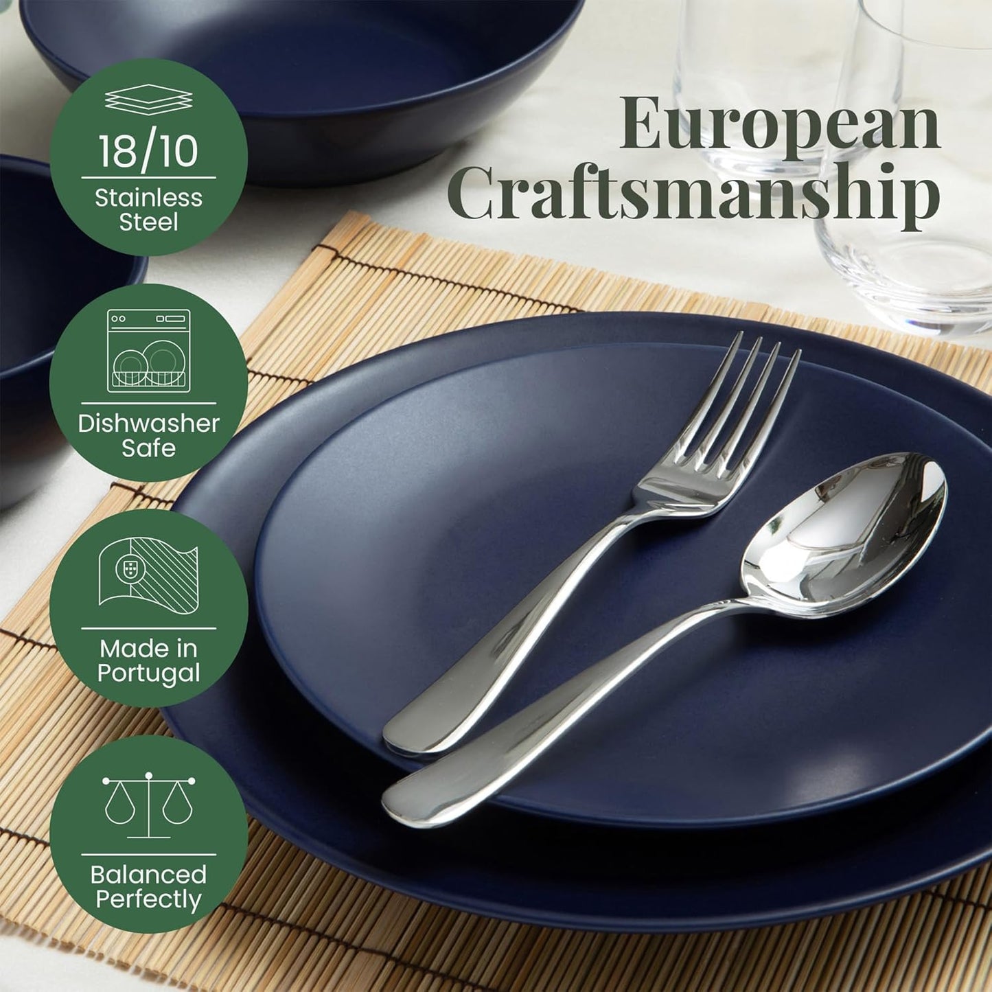 Signature Stainless Steel Flatware 20-Piece Set - Service for 4, Premium Stainless Steel with Weighted Handles, Dishwasher Safe, Everyday or Special Occasion Cutlery (Mirror Finish)