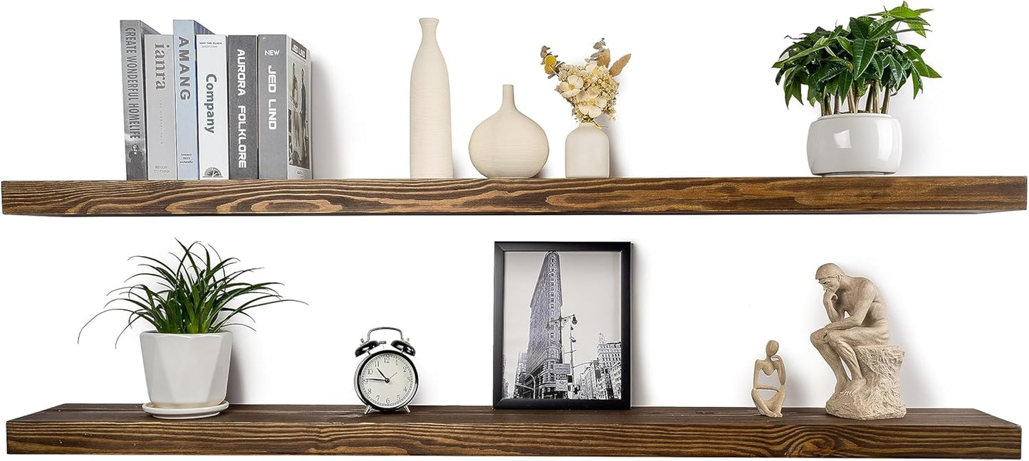 Rustic Floating Shelves 72 inch Long 8 "deep Set of 2, Heavy Duty Wood Wall Mounted Shelves for Bathroom Living Room Kitchen,Book Shelves with Thickened Hidden Bracket- Walnut