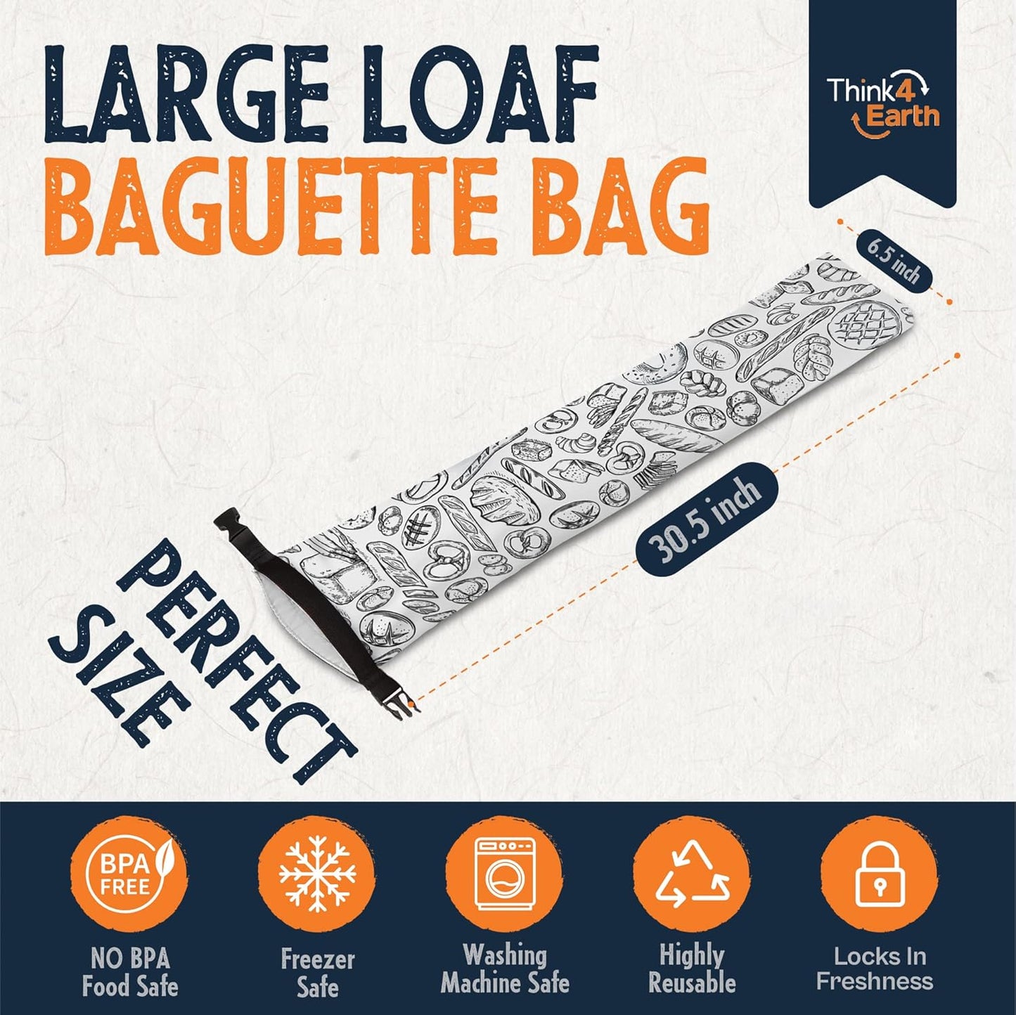THINK4EARTH® - Large Bread and Baguette Bags (White, Baguette Bag 2 Pack)