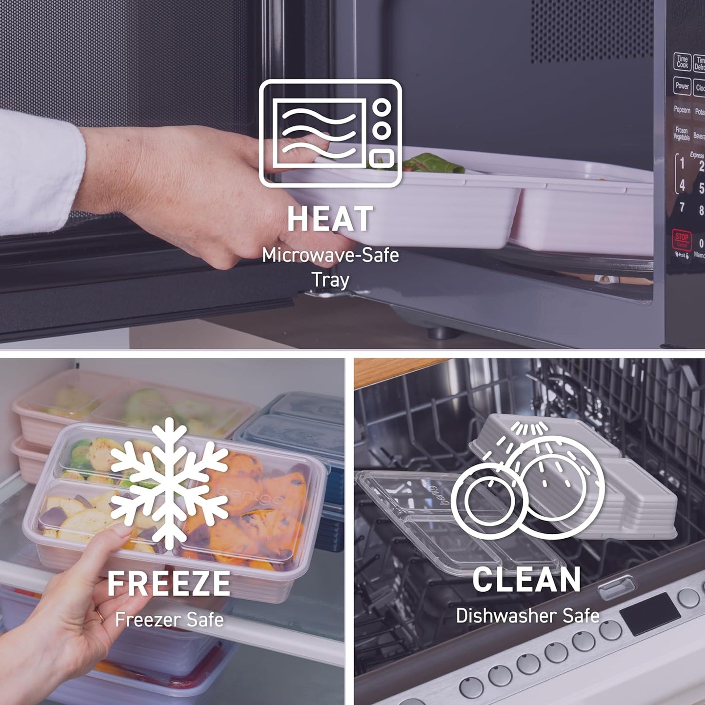 Bentgo 20-Piece Lightweight, Durable, Reusable BPA-Free 3-Compartment Containers - Microwave, Freezer, Dishwasher Safe - Lilac