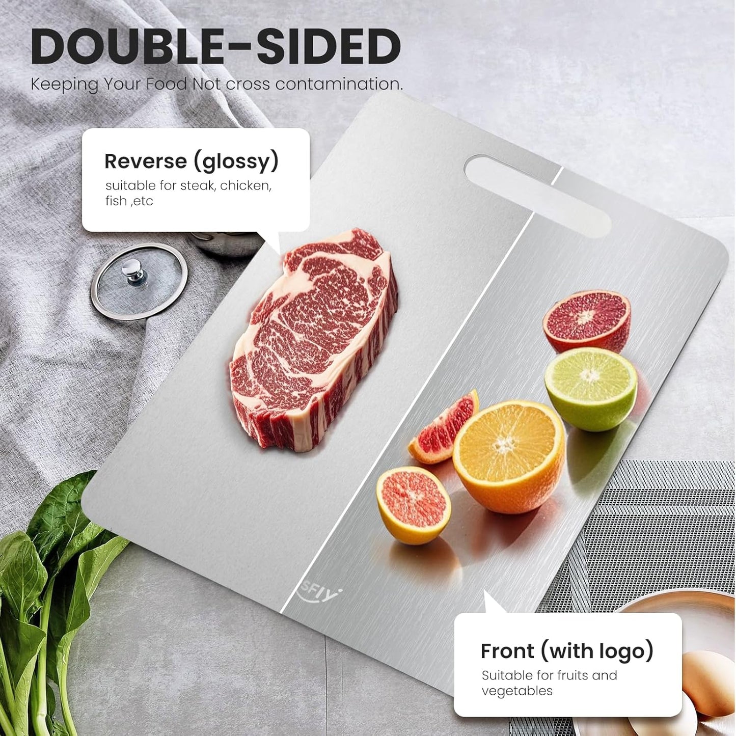 3 Pack Titanium Cutting Board - 100% Pure Titanium Cutting Boards For Kitche,Easy to clean, Double-sided food-grade Cutting Board For Meats, Fruits And Vegetables (M+L+XL)