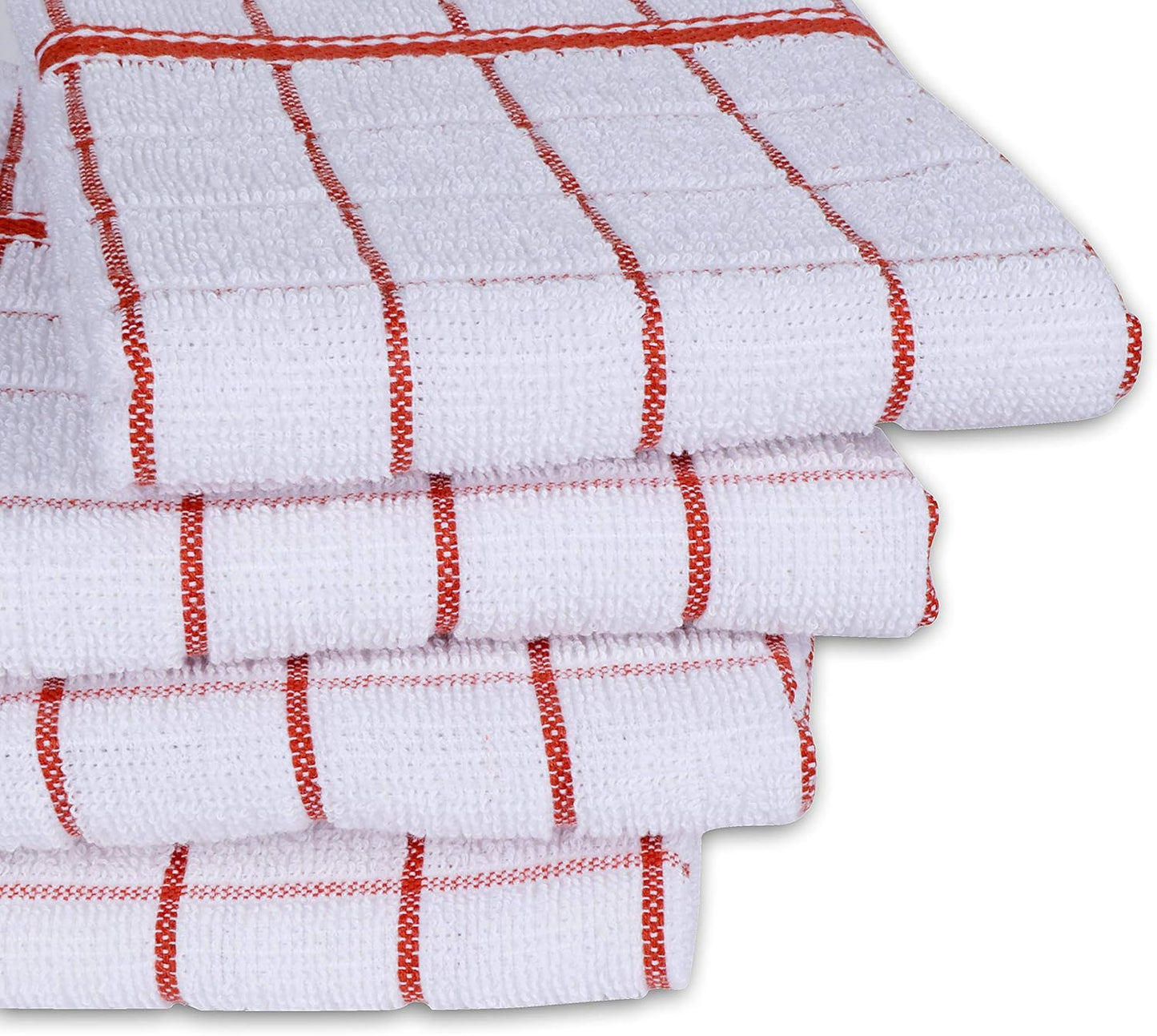 AMOUR INFINI Terry Cotton Kitchen Towels 4-Pack - Large 18 x 28 Inch, Absorbent & Soft Dish Towel with Hanging Loop, Washable Ideal for Cleaning, Drying (Rust)