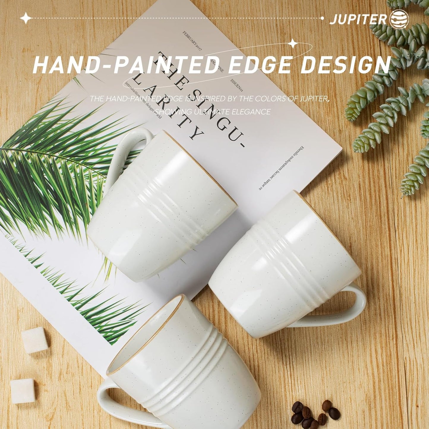 famiware Jupiter Coffee Mugs Set of 4, 14 OZ Coffee Mug, Microwave and Dishwasher Safe, Coffee Cups with Handle for Coffee, Tea, Cocoa, Milk, White