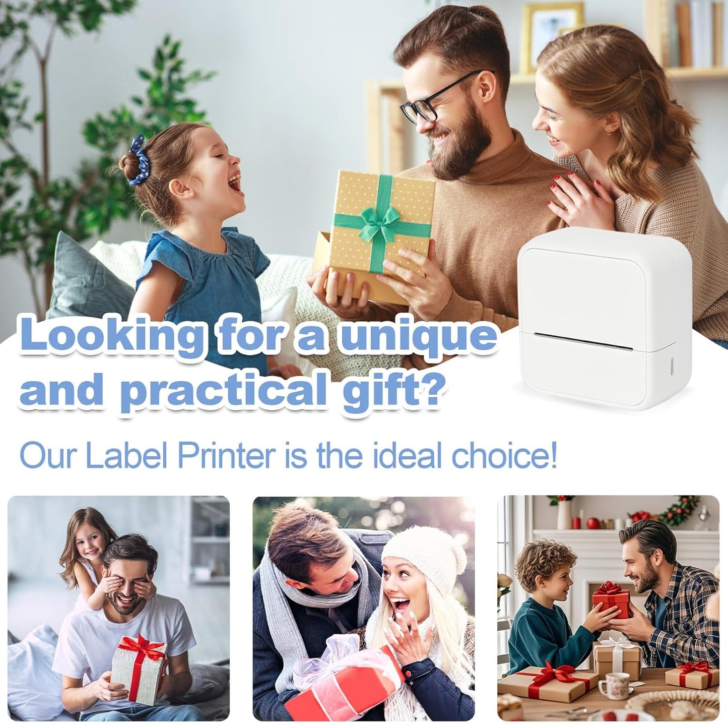 Sticker Printer, Thermal Label Maker Mini Sticker Maker with 4 Roll Paper Bluetooth Inkless Sticker Maker Machine for Home, Office, School, DIY Creations, Sticky Scrapbook, Lists