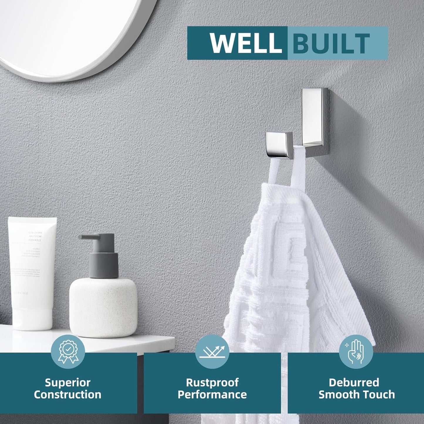 Angle Simple Towel Robe Hook Polished Chrome, 304 Stainless Steel Bathroom Hook for Wall