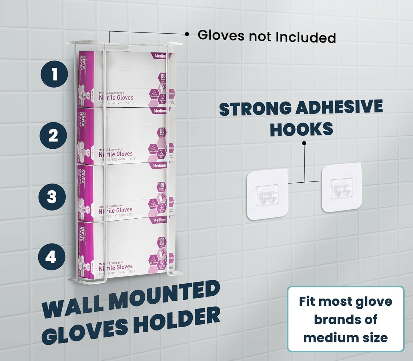 Alpine Glove Holder for Wall Mount - Latex Glove Holder Wire Glove Dispenser for Wall Disposable Glove Box & Tissue Box - Fits 4 Box (White)