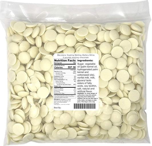 Merckens Coating Melting Wafers White 5 pounds melting chocolate, 80 Ounce