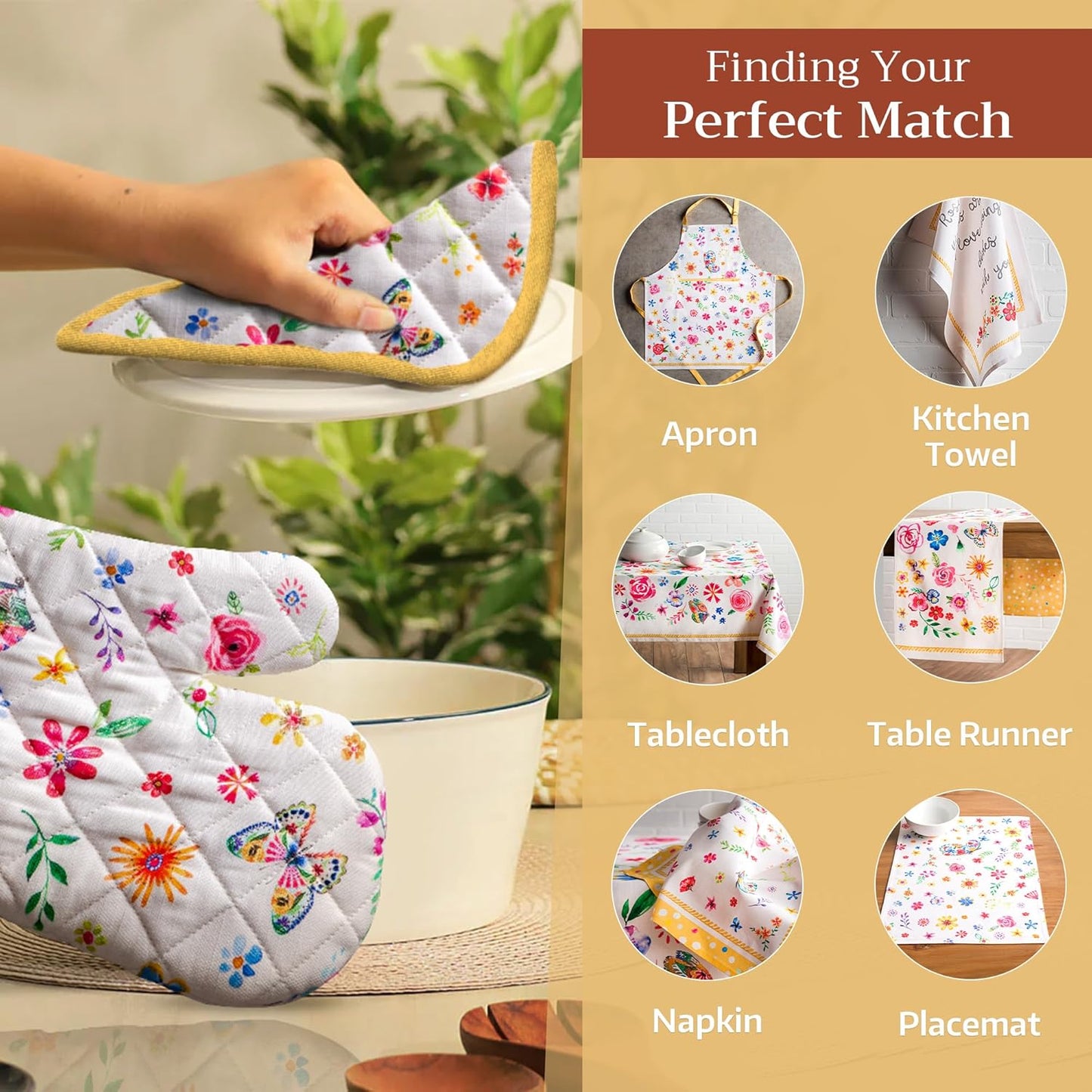 Maison d' Hermine Pot Holders Set 100% Cotton Heat Resistant Potholders 8" x 8" Hot Pads with Loop BBQ, Cooking, Grilling, Kitchen, Handling Hot Pans Spring/Summer (Pack of 2, Happy Florals - Sweety)