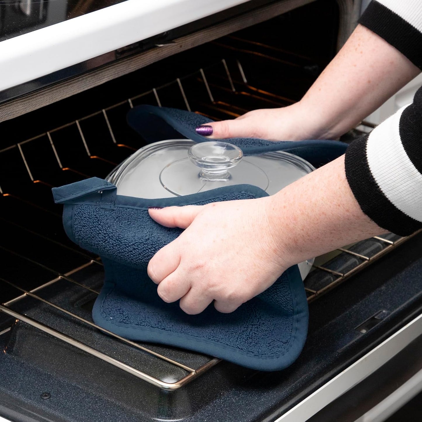 RITZ Terry Potholder & Hot Pad: Unparalleled Heat Resistant, Durable 100% Cotton – Ergonomically Designed for Optimal Grip – Easy-Care Machine Washable – 4-Pack, Midnight