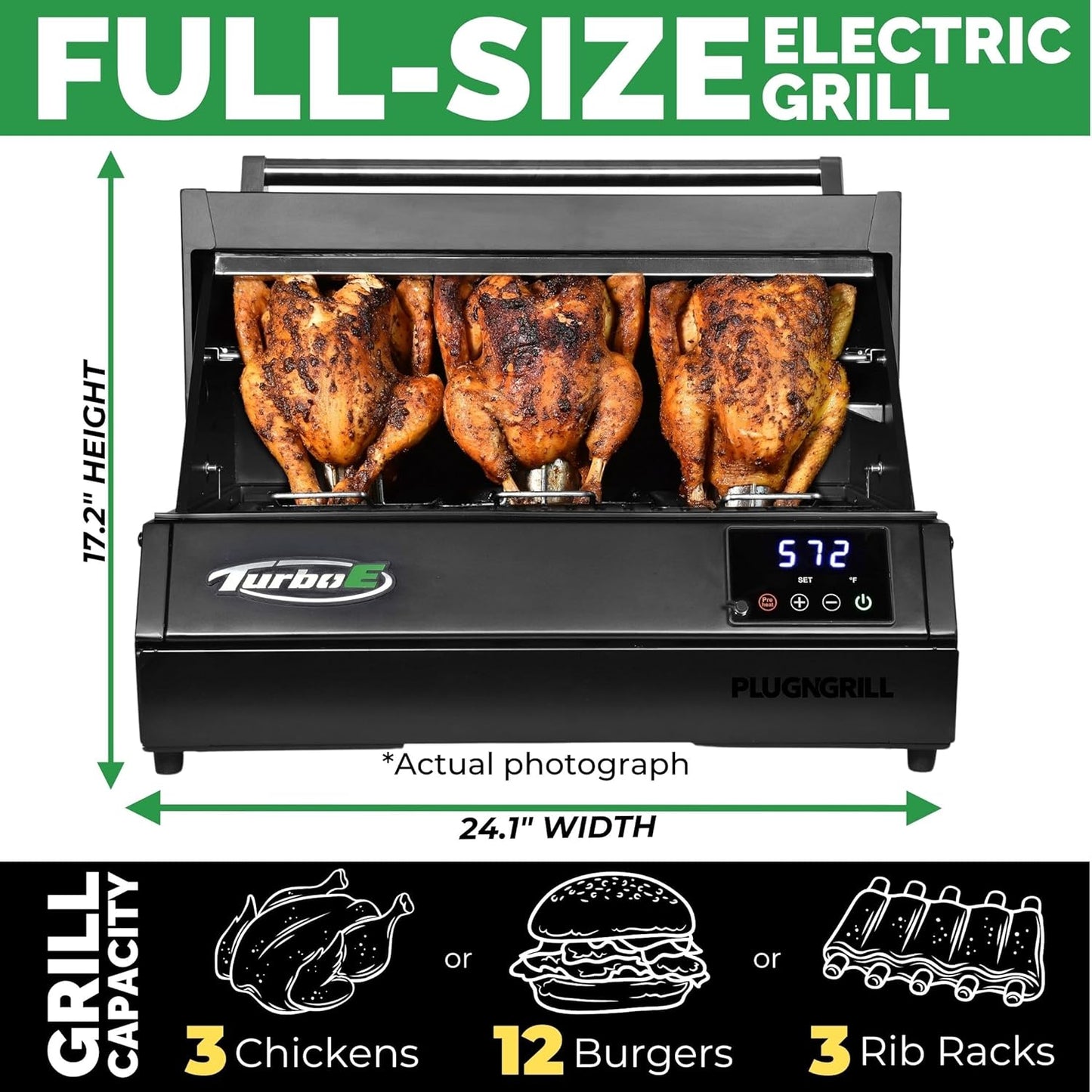 Turbo E Outdoor Electric Grill by PLUGNGRILL - High-Power 1700W Infrared Grill Technology - 24-Inch Smart BBQ Grill with Probe & Digital Display for Precise Cooking & Searing (Turbo E Griddle Set)