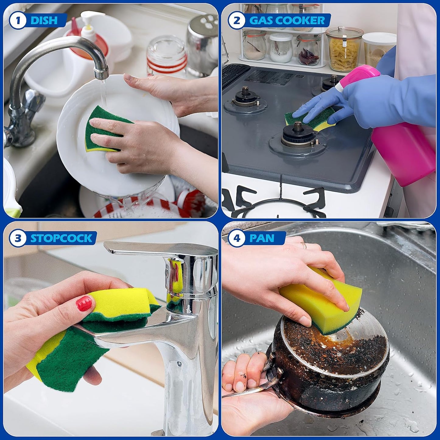 Kitchen Cleaning Sponges,96 Pack Eco Non-Scratch for Dish,Scrub Sponges