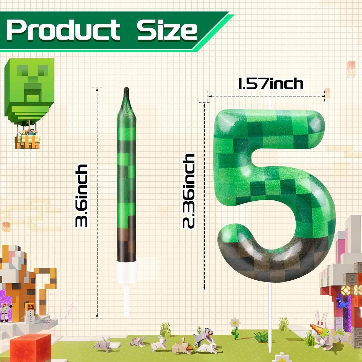 13 Pcs Dynamite Candles 12 TNT Themed Birthday Cake Candles and Number 5 Candle Cake Topper for Pixel Theme Birthday Party Anniversary Party Dynamite Theme Party Video Game Party Supplies (Number 5)
