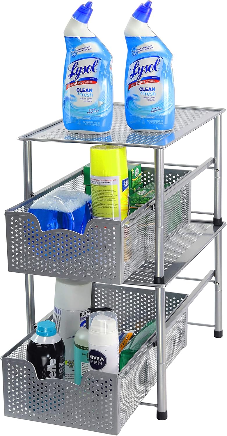 Simple Houseware Stackable Under Sink Cabinet Sliding Basket Organizer Drawer, Silver