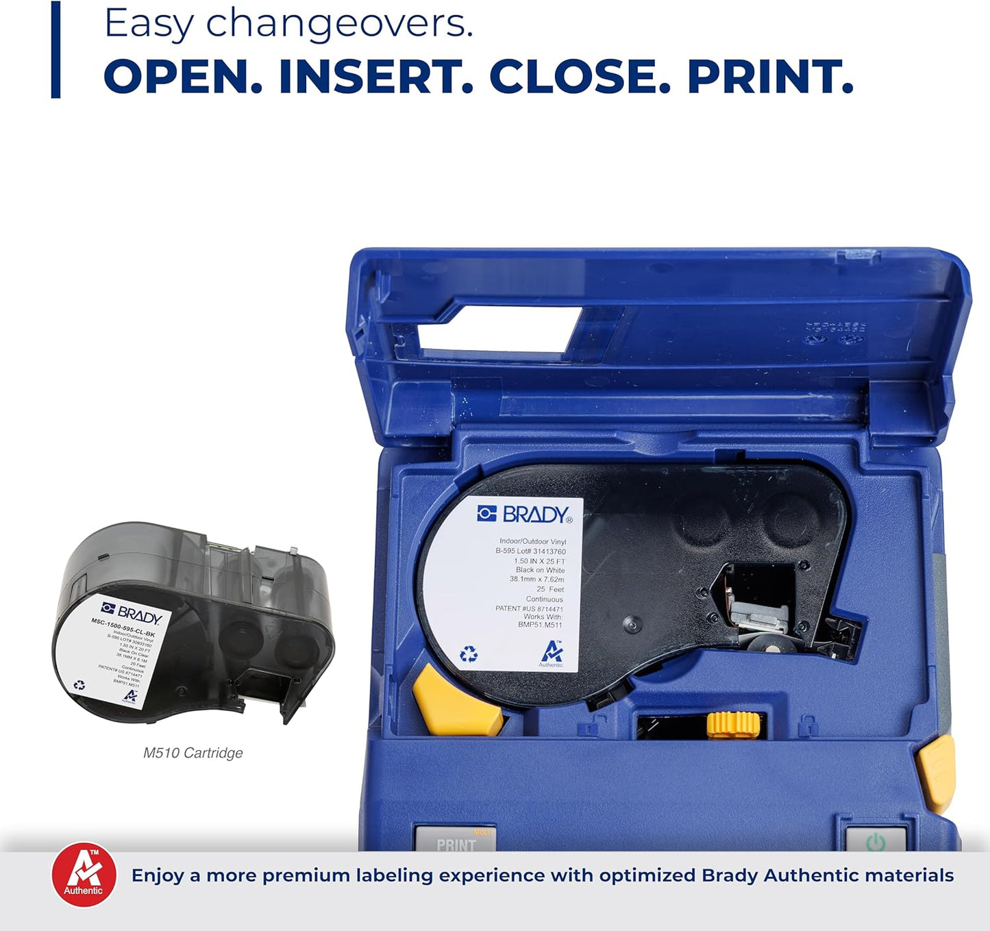 Brady M510 Portable Industrial Label Printer, 1.5" Wide Labels, Single Color Thermal Printing, for Laboratory, Field, or Facility, Blue/Gray, 3.75" H x 5.75" W x 10" D