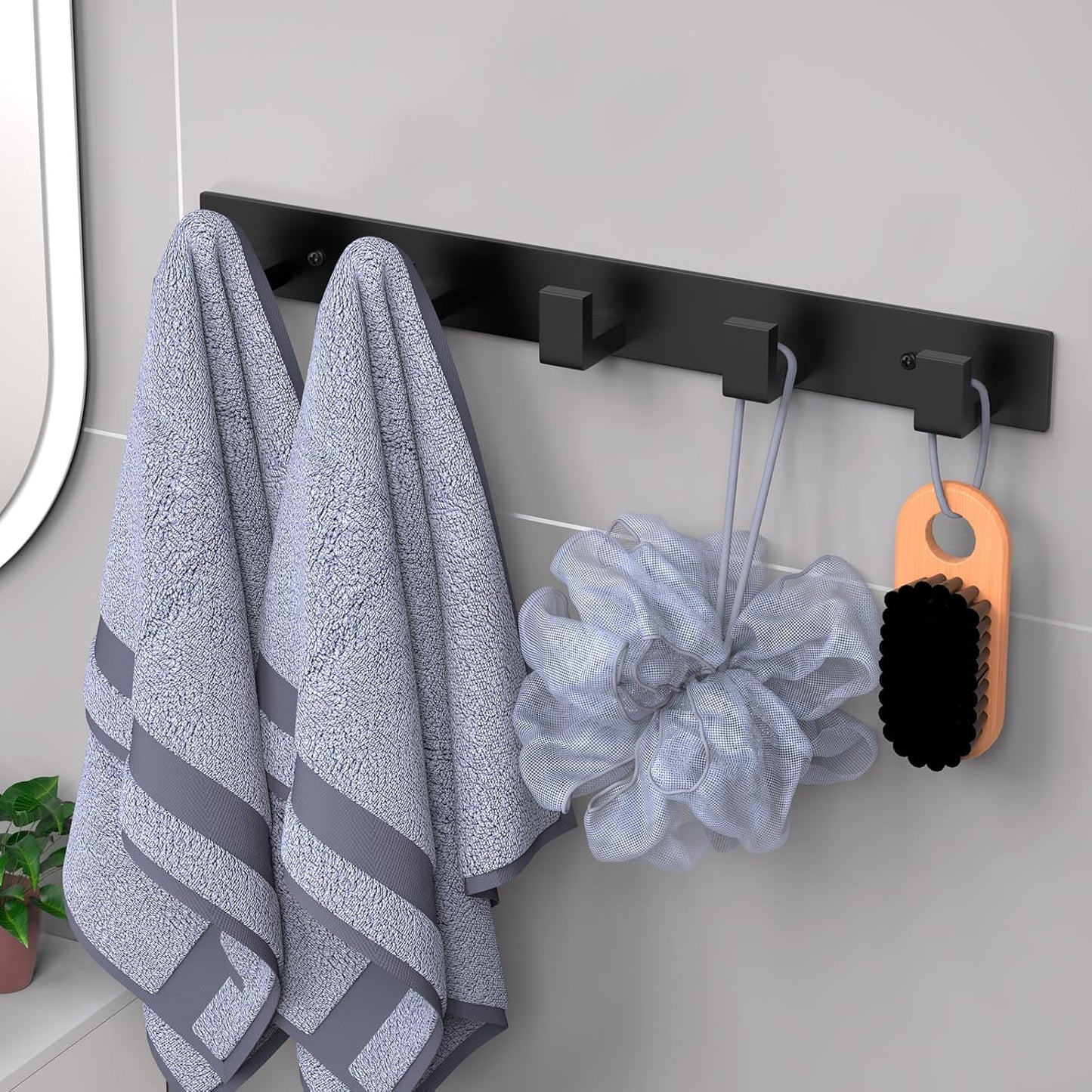 PMMASTO Coat Rack Wall Mount, Coat Hooks Wall Hooks for Hanging, Stainless Steel Coat Hanger Towel Hooks for Bathrooms, Hat Rack (Black 5 Hooks, 1 Pack)