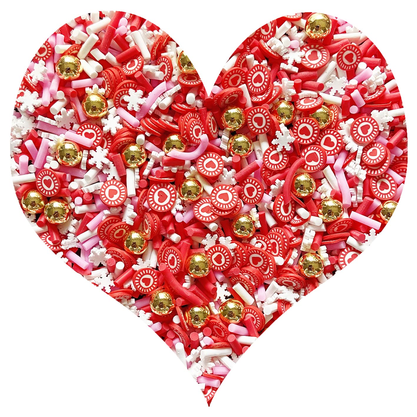 EHOPE Fake Sprinkles Resin Sprinkles Fake Candy Sprinkles Clay Sprinkles Polymer Sprinkles Polymer Clay Slices for Nail Art DIY Crafts Cake Phone Case(40G-Red Heart+Snowflake-32)