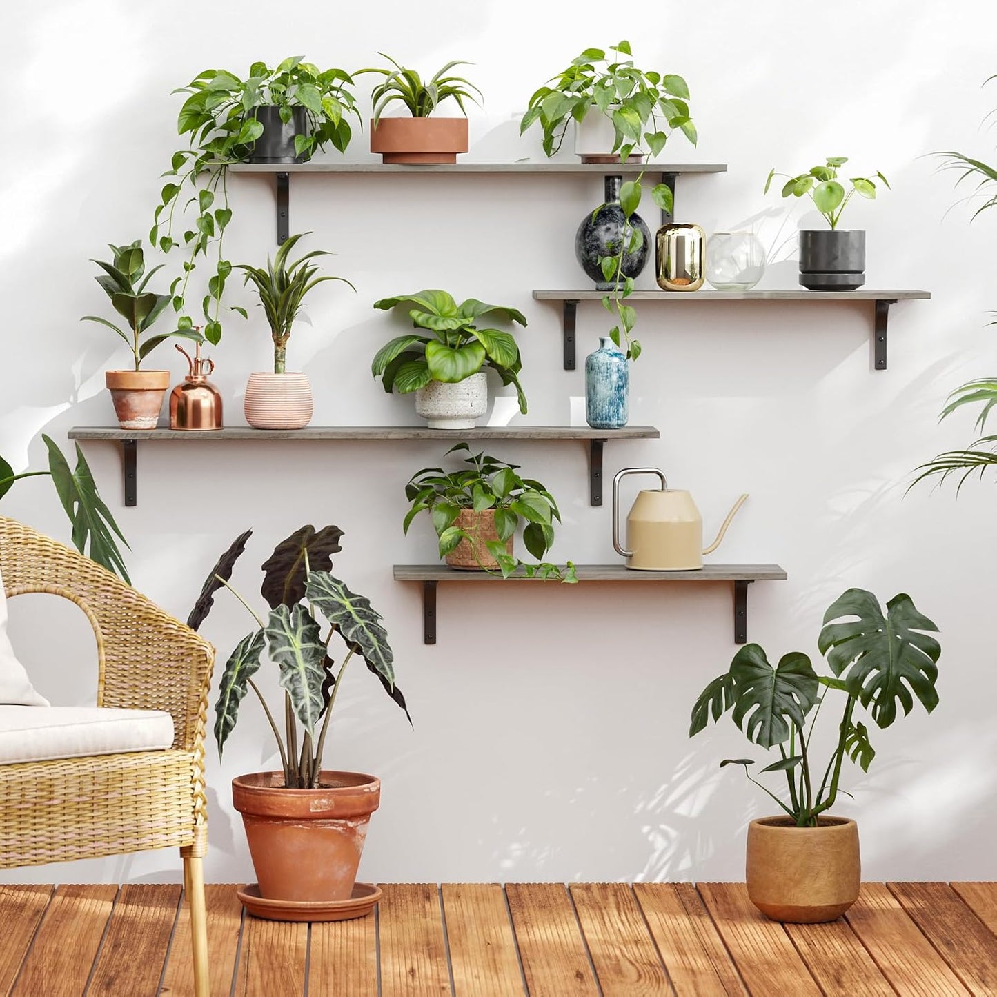 DINZI LVJ Long Wall Shelves, 47.3Inch Wall Mounted Shelves Set of 2, Extra Large Floating Storage Ledges with Sturdy Metal Brackets for Living Room, Bathroom, Bedroom, Kitchen, Gray Wash