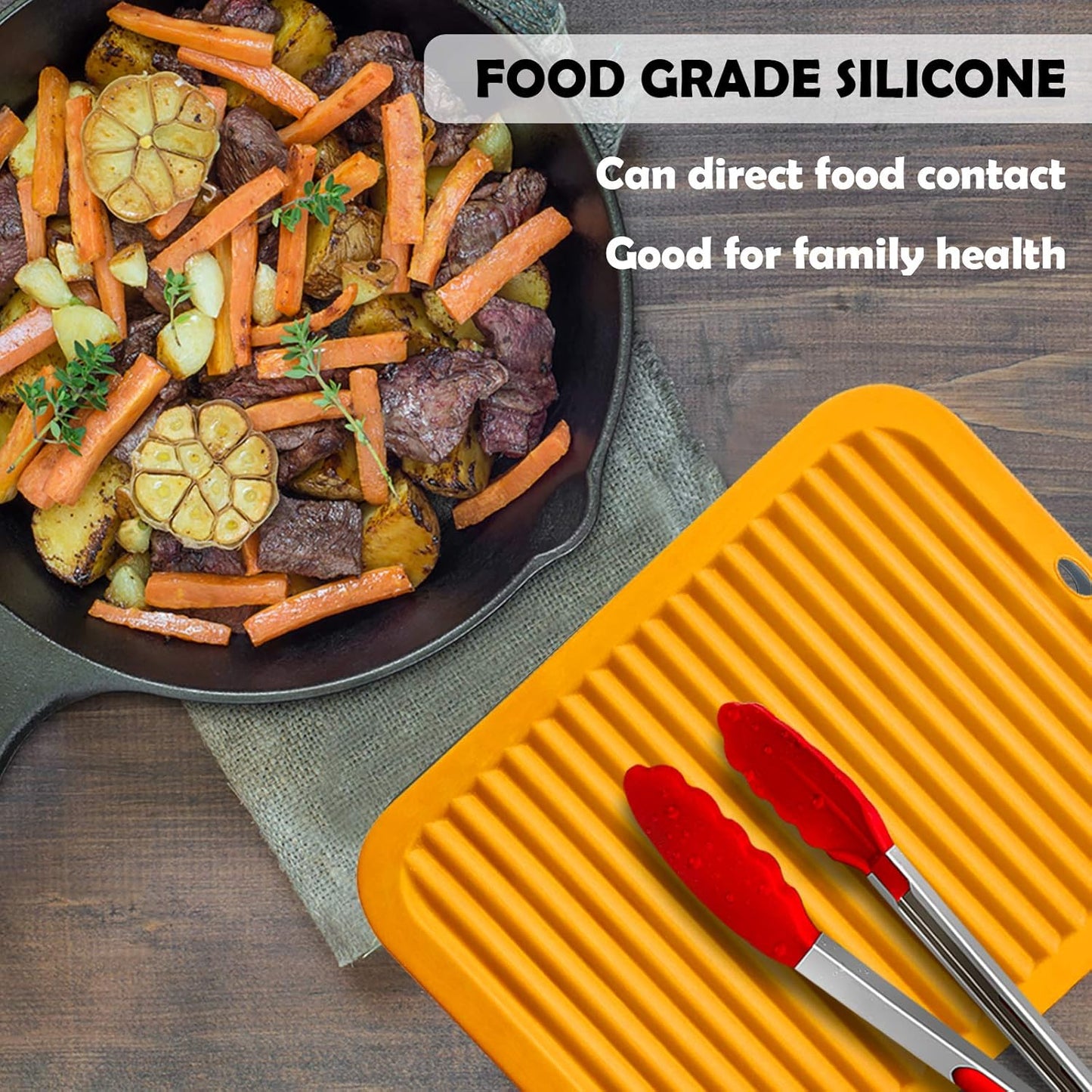 Walfos Silicone Trivets Set - Heat Resistant Pot Holder, Non-Slip and Flexible, 2 Pcs Multi-Purpose Kitchen Table Mat, Prefect for Hot Dishes, Jar Opener, Spoon Holder, Oven Mitts(Orange)