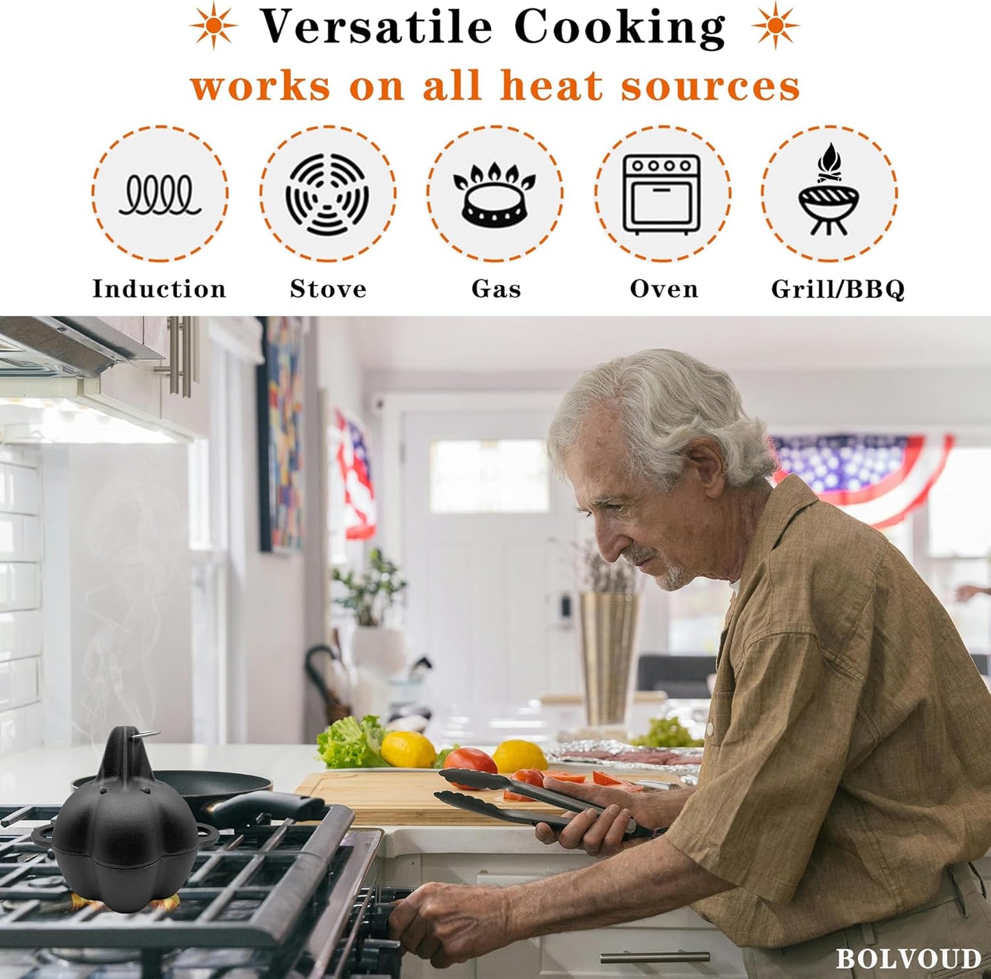 Large Cast Iron Smoker Roaster & Garlic Roster Baker, Smoker Box, Pre-Seasoned Cast Iron Garlic Roaster for Grill, Perfect for BBQ and Oven, for Smoky, Flavorful Vegetables, Meats Wood Chips