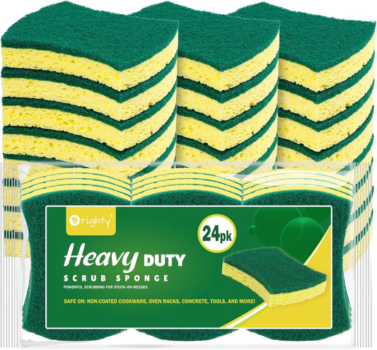 ORIGHTY Heavy Duty Cellulose Scrub Sponges Kitchen, Powerful Scrubbing & Cleaning, Suitable for Washing Dishes and Kitchen Cleaning, Absorbent & Rich Foam, 24 Count