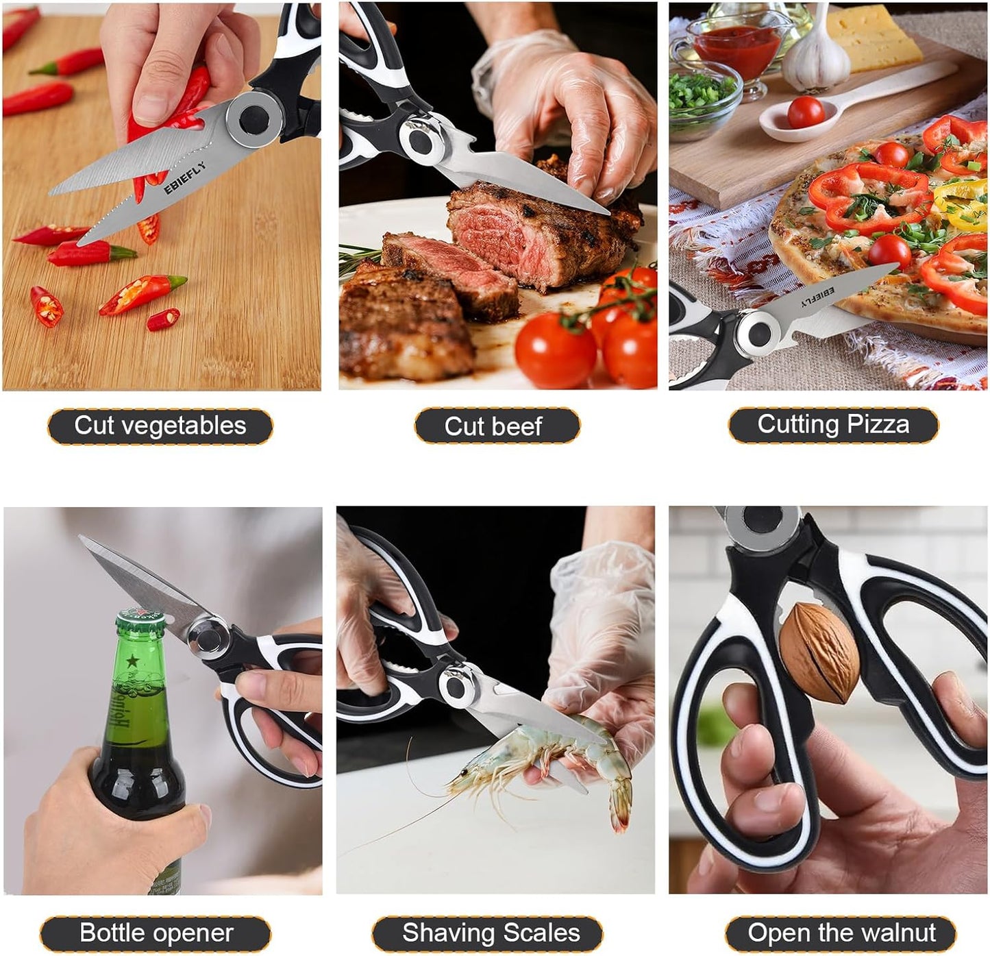 Kitchen Scissors Utility Chopping Scissor Professional Shears for Meat Cutting Sharp Kitchenad Shears Multipurpose Scissor for Food Outdoor BBQ No Rust + 100 Pcs Plastic Gloves Disposable