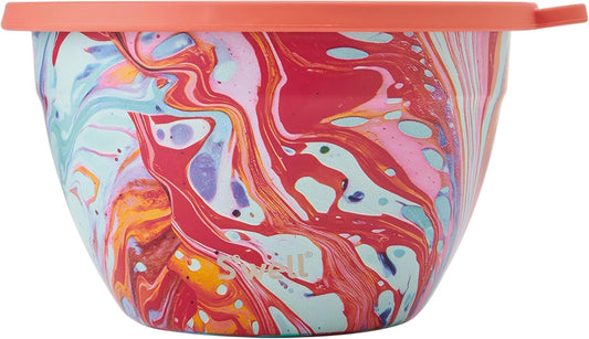 S'well Stainless Steel Salad Bowl Kit 64oz, Marble Swirl, Comes with 2oz Mini Canister and Removable Tray for Organization, Leakproof, Easy to Clean, Dishwasher Safe