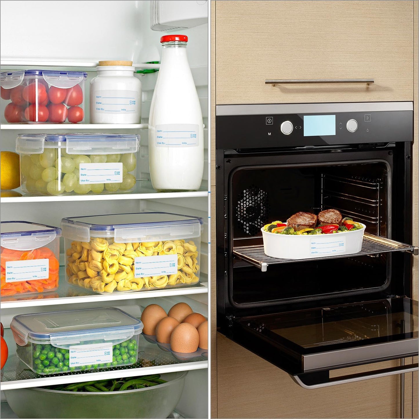 QWORK Dissolvable Food Labels (1000pcs) - 2 Rolls Removable Labels for Food Containers, Freezer Labels, Writeable Date Labels