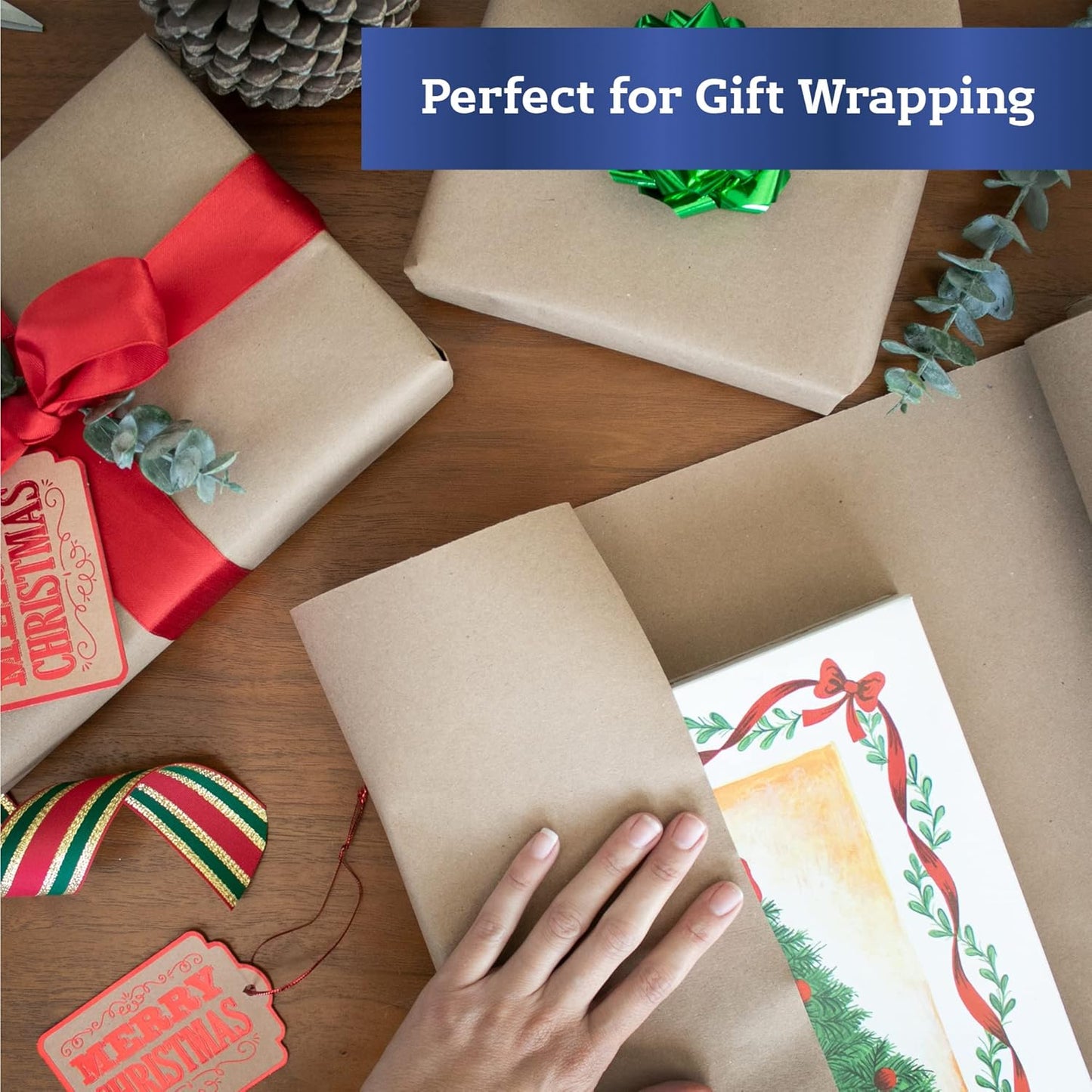 FIESTA WRAPS Brown Kraft Paper Roll 17.5 in x 1320 in (110 ft) Made in The USA - Brown Wrapping Paper Roll - Kraft Table Runner - Papel Craft