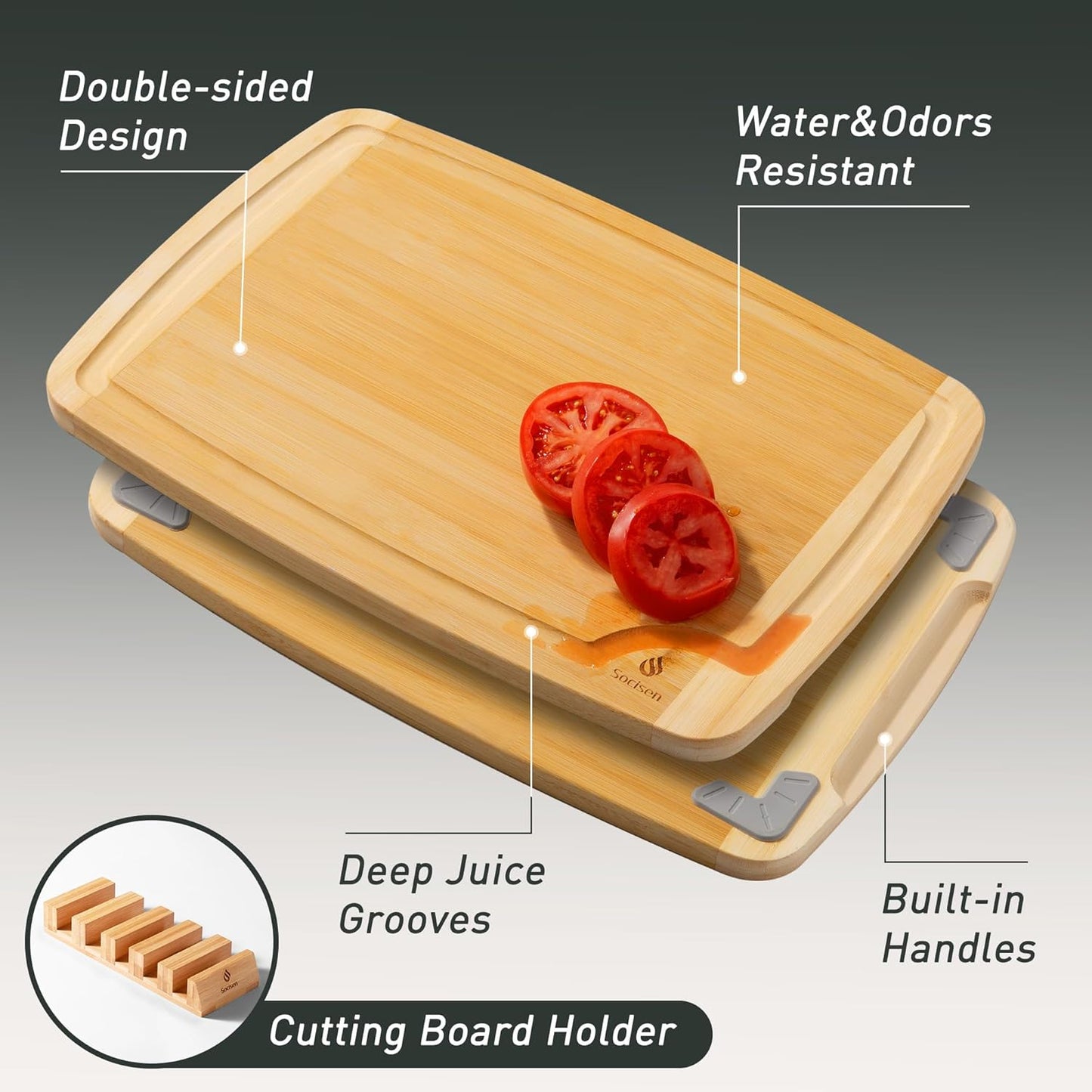 Bamboo Cutting Board Set Non Slip Feet with Holder Over Sink Wooden Cutting Boards Eating Grilling Biard Cutboard Biard Chtting Woodcutting Cuttingboards Voard Oard Bord 12x18 11 x 14 Baords Baord