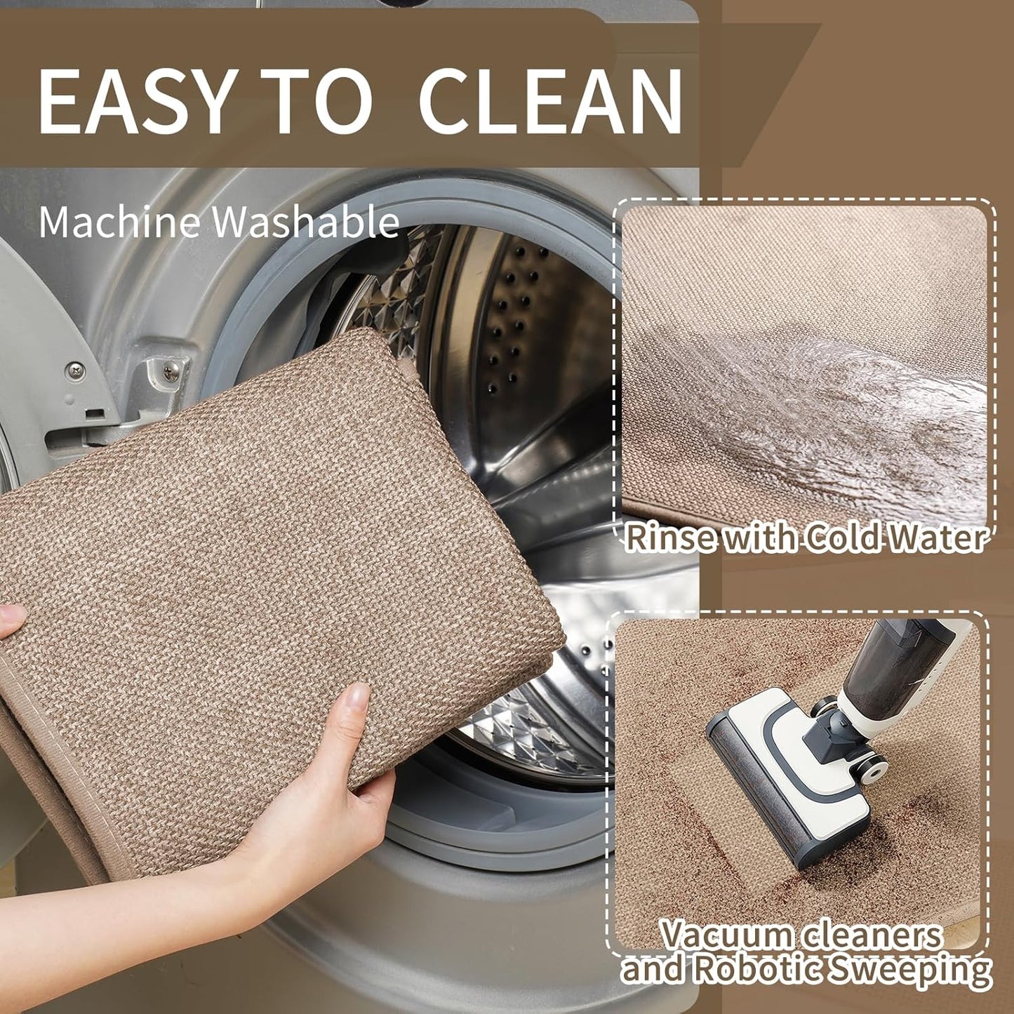 Kitchen mats for Floor Water and Oil Absorbent Runner Rugs for Kitchen, Kitchen Mat in Front of Sink,Non-Slip Kitchen Rugs,Durable Imitation Linen Kitchen Rug Brown 17x30+17x47