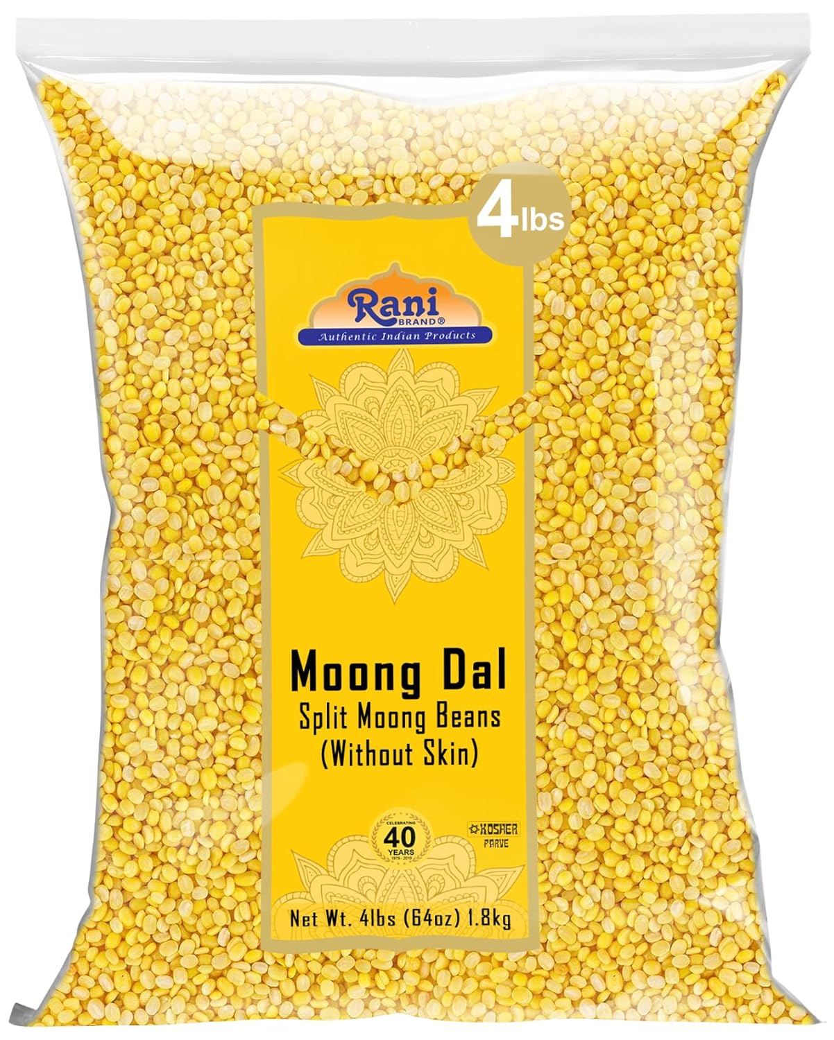 Rani Moong Dal (Split Mung Beans Without Skin) Lentils Indian 64oz (4lbs) 1.81kg Bulk ~ All Natural | Gluten Friendly | Non-GMO | Kosher | Vegan | Indian Origin