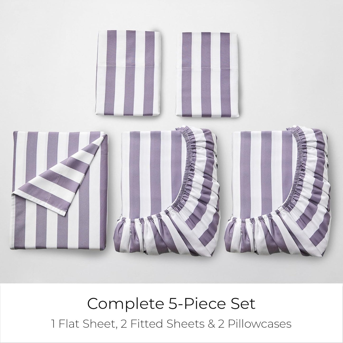 Mellanni Split King Sheets Set - 5 PC Iconic Collection Bedding - Hotel Luxury, Soft, Cooling Bed Sheets - Wrinkle, Fade, Stain Resistant (Split King, Oxford Stripe Hazy Lilac)