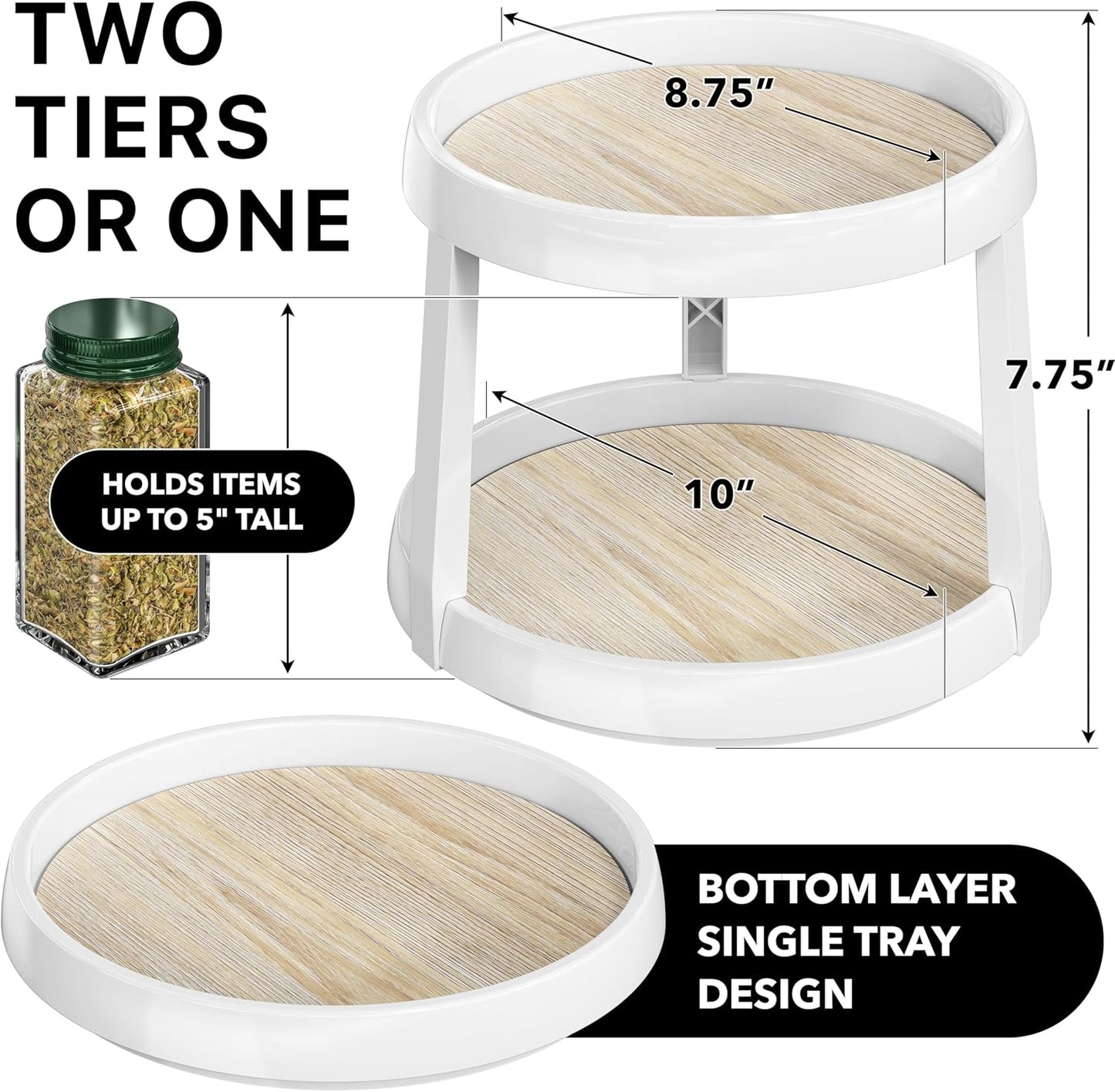 Simple Houseware 2-Tier Lazy Susan Spice Organizer, 10-Inch Diameter, Maple