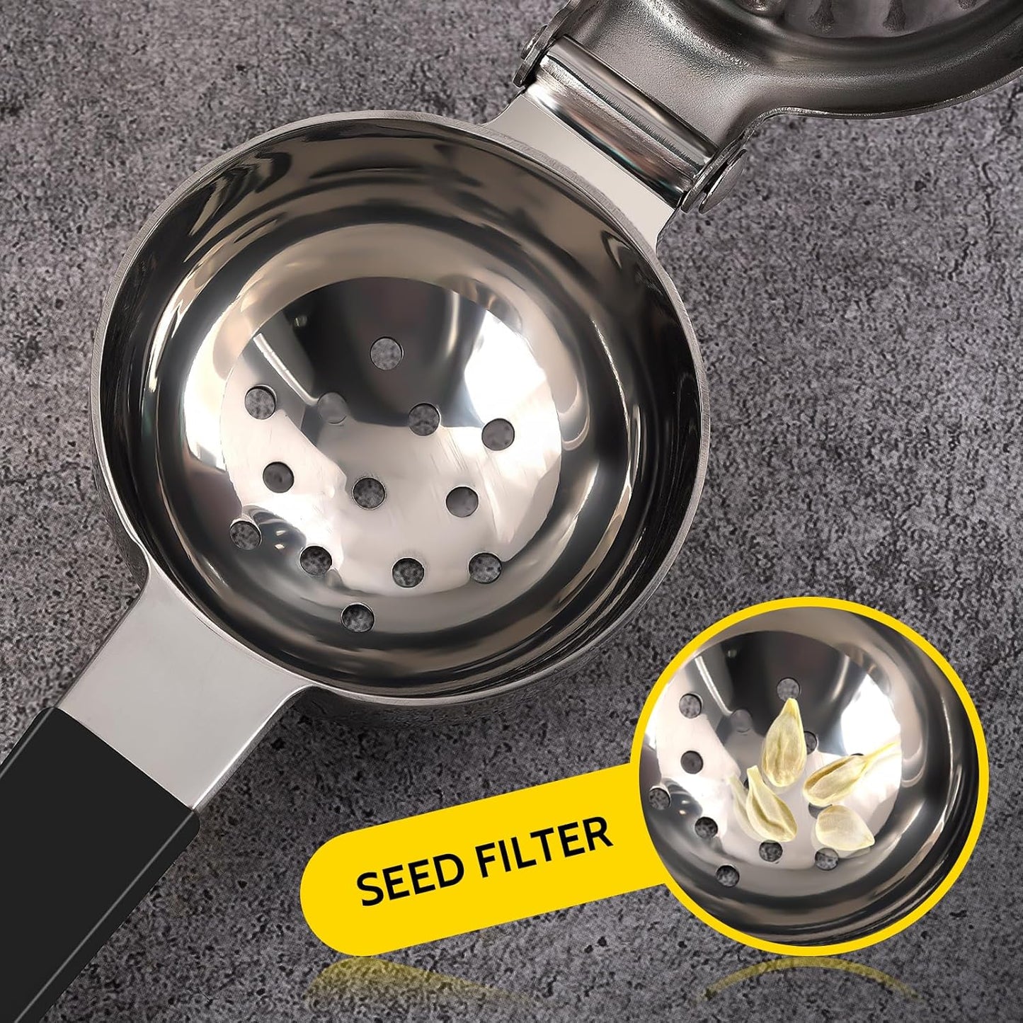 Lemon Squeezer, Sopito Stainless Steel Citrus Press Juicer Heavy Duty with Large Metal Squeezer Bowl for Seedless Juicing, Non-Slip Grip Design Manual Juicer