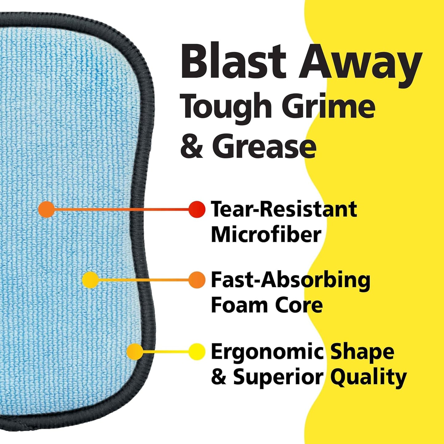 Original Scrub-N-Wipe Pad by Tuff-Scrub, 6-Pack, Microfiber, Multi-Surface, Non-Scratch, Dual-Sided, Scrubber for Dishes, Sinks, Non-Stick Cookware – Machine Washable, Durable Kitchen Sponge (Large)