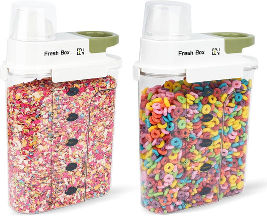 Cereal Storage Container 2Pack,85oz/2.5L Airtight Food Storage Containers With Lids,Organizers Storage With Measuring Cup for Beans,Sugar,Rice,Nuts,Snacks,Pet Food,Candy